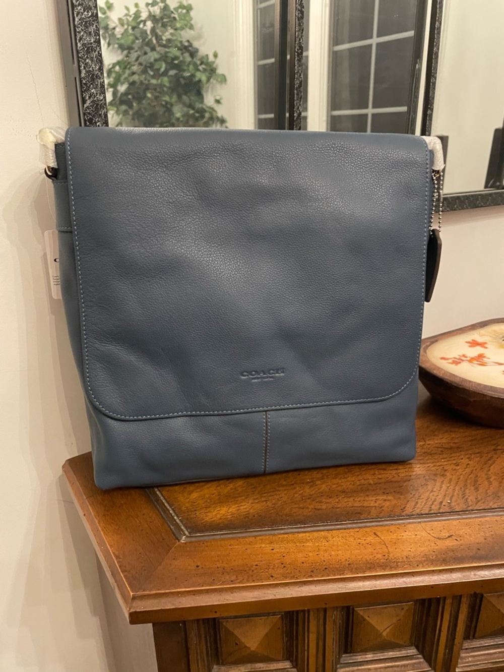 Coach Men's Slate Blue Leather Messenger Bag